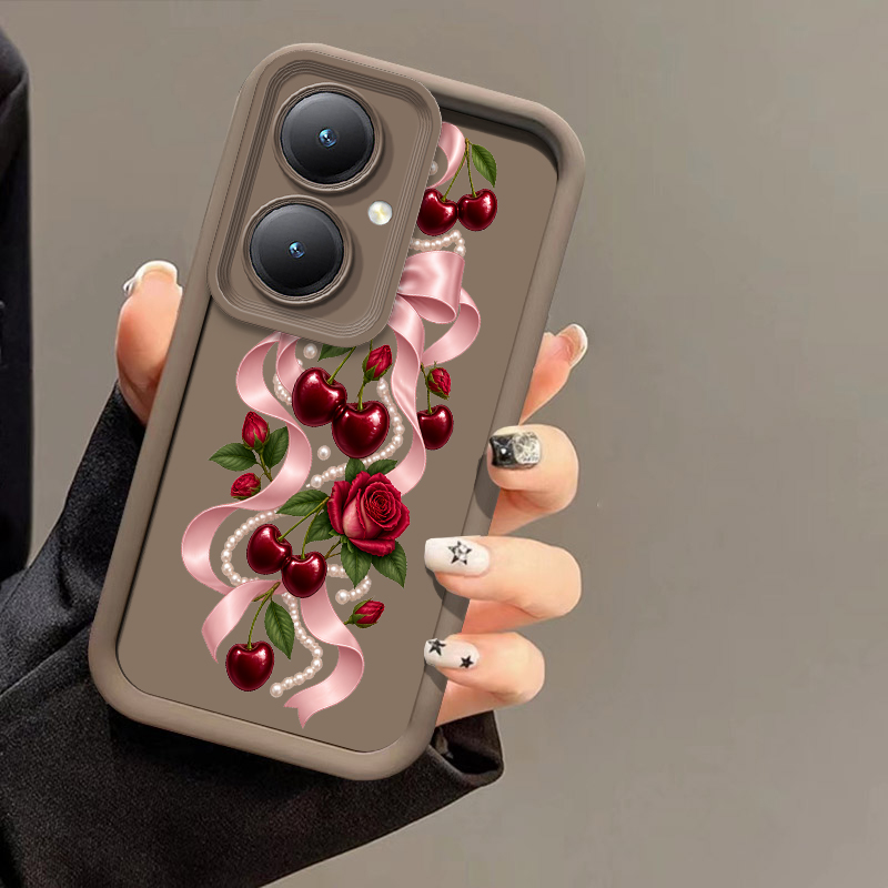 Vivo Y28 - Cartoon kersen strik patroon telefoonhoesje voor